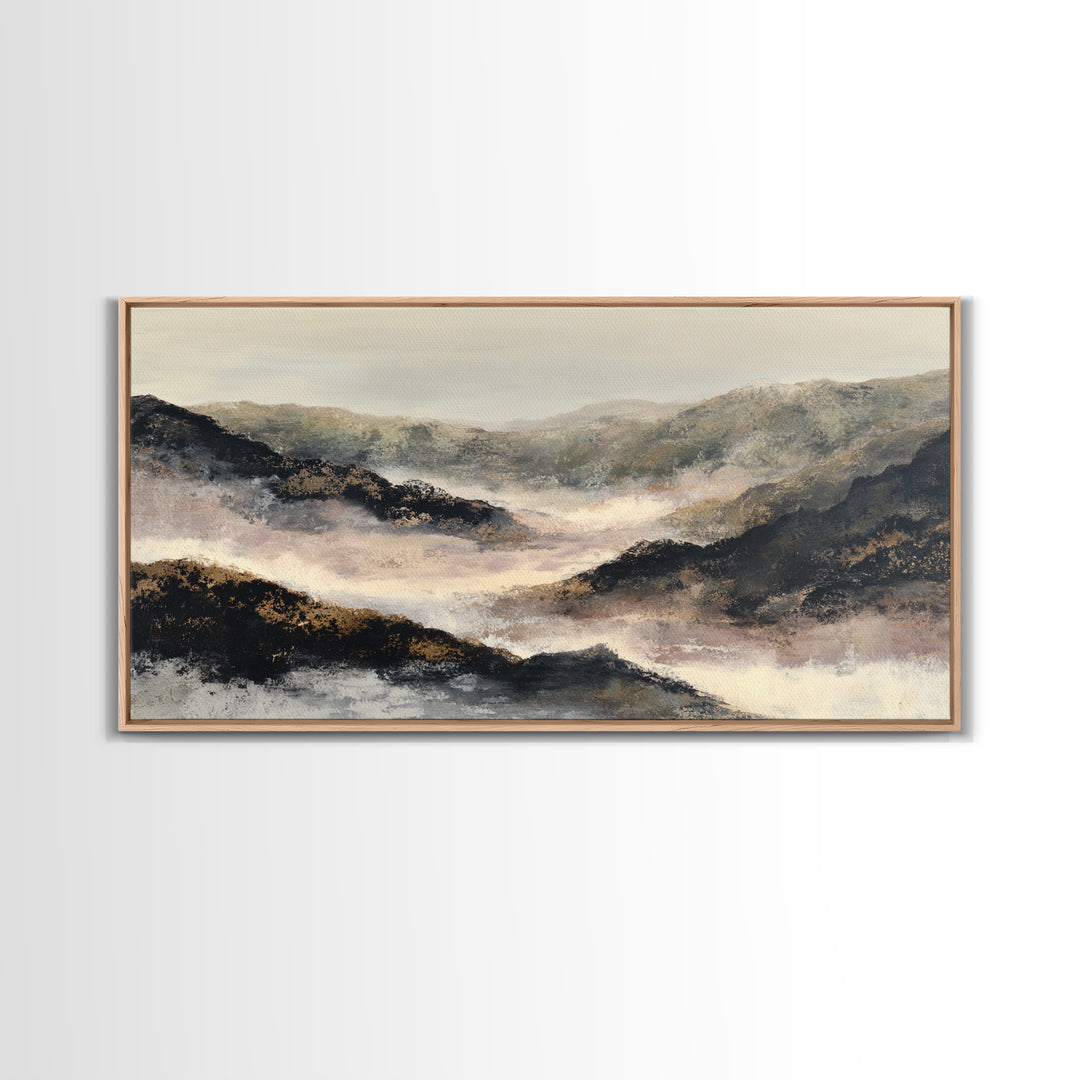 Charcoal Mountain Landscape Framed Canvas Print, Monochrome Art, Boho Wall Art, Living Room Decor, Mono, Neutral Decor, MON-2x1-96