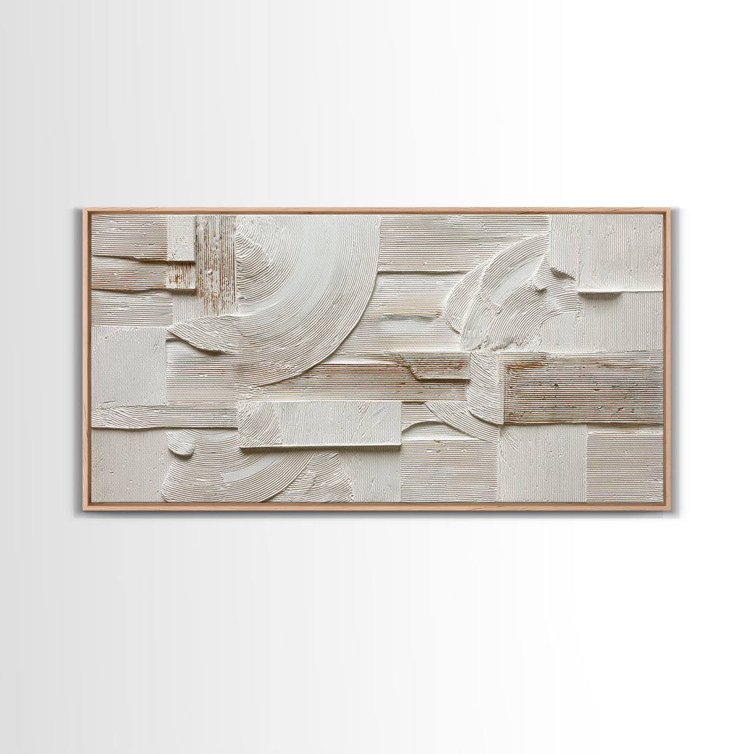 Ivory White Plaster Texture Composition Framed Canvas Print, Monochrome Art, Abstract Art, Living Room Decor, Fine Art, Mono, MON-2x1-97