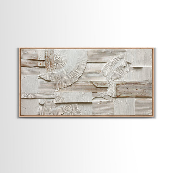 Ivory White Plaster Texture Composition Framed Canvas Print, Monochrome Art, Abstract Art, Living Room Decor, Fine Art, Mono, MON-2x1-97