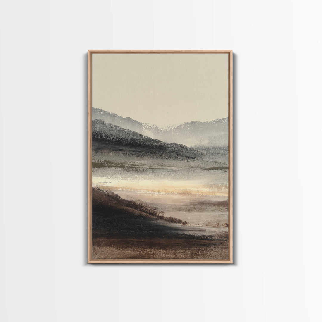 Charcoal Mountain Landscape Framed Canvas Print, Monochrome Art, Minimalist Decor, Living Room Decor, Fine Art, Mono, MON-2x3-12