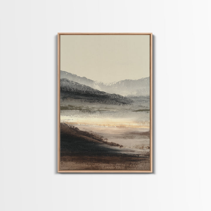 Charcoal Mountain Landscape Framed Canvas Print, Monochrome Art, Minimalist Decor, Living Room Decor, Fine Art, Mono, MON-2x3-12