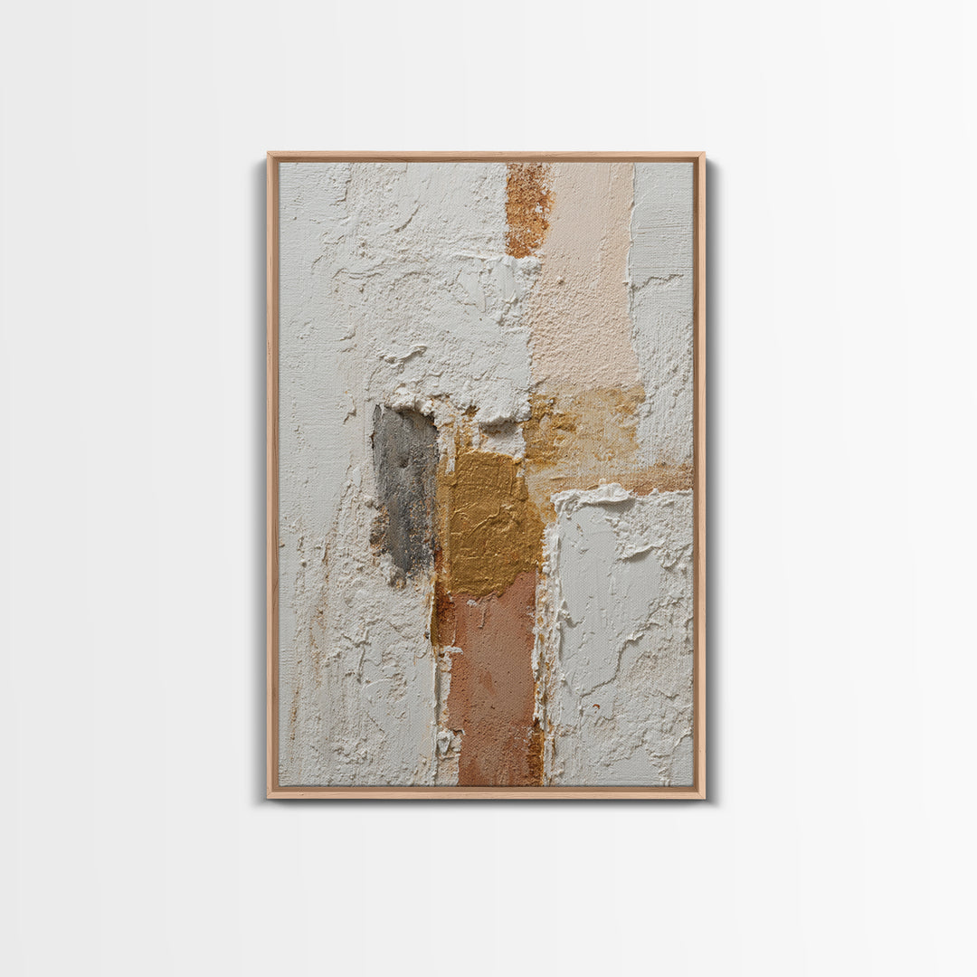 Ivory White Plaster Texture Composition Framed Canvas Print, Monochrome Art, Digital Prints, Living Room Decor, Fine Art, Mono, MON-2x3-13