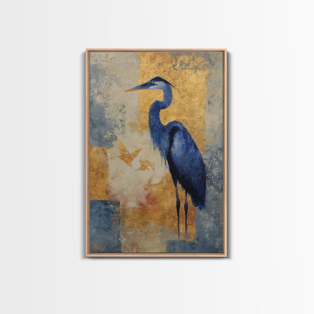 Blue Heron in Monochrome Navy Palette Canvas Print, Monochrome Art, Unique Wall Art, Living Room Decor, Fine Art, Mono, MON-2x3-16
