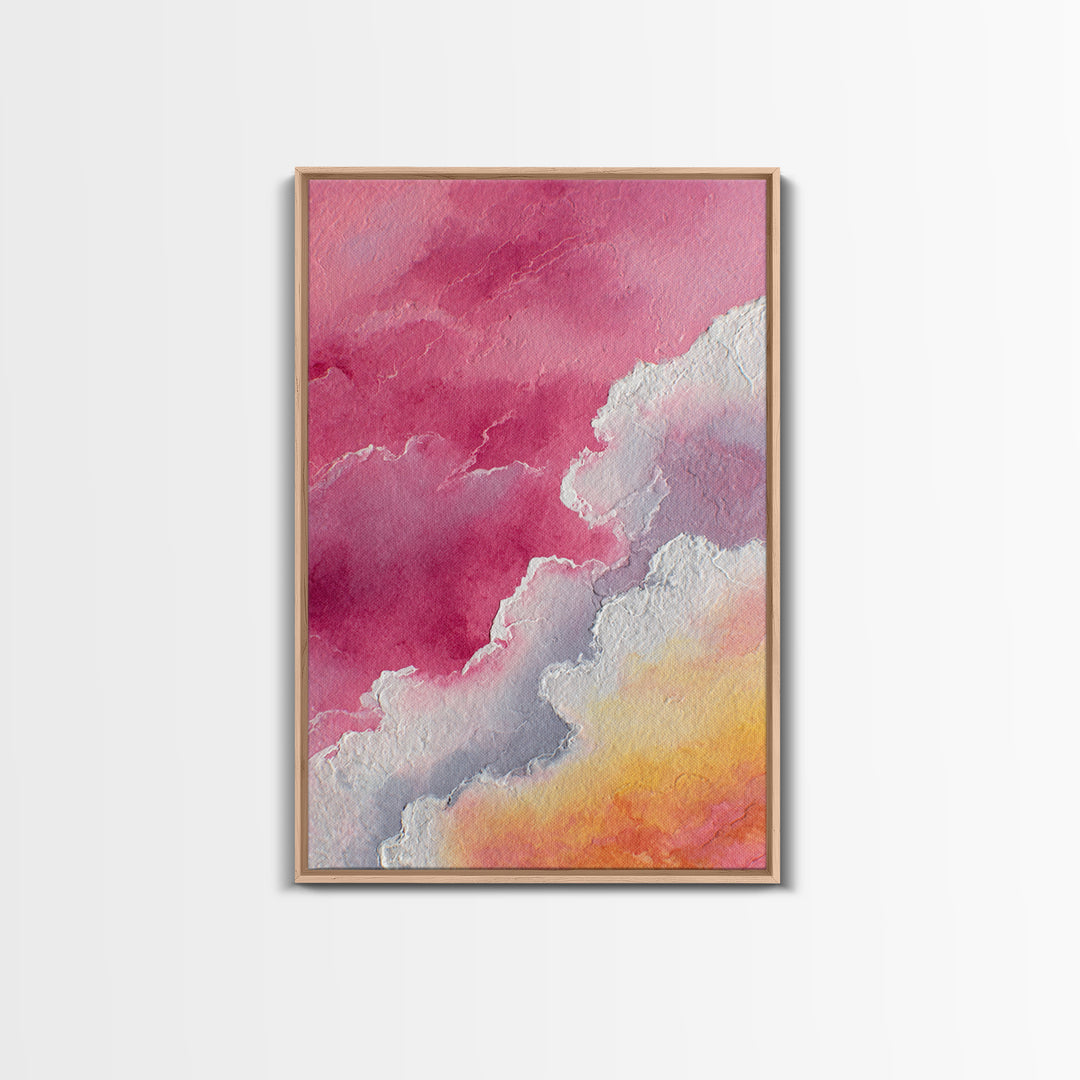 All Pink Cloudscape Framed Canvas Print, Monochrome Art, Digital Art, Living Room Decor, Oil Painting, Mono, MON-2x3-20
