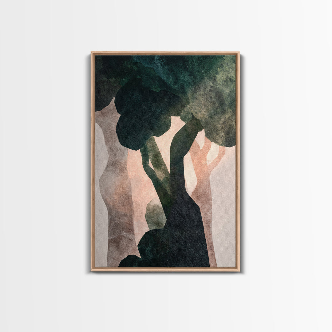 Deep Green Forest Silhouette Study Framed Canvas Print, Monochrome Art, Contemporary Art, Living Room Decor, Fine Art, Mono, MON-2x3-21