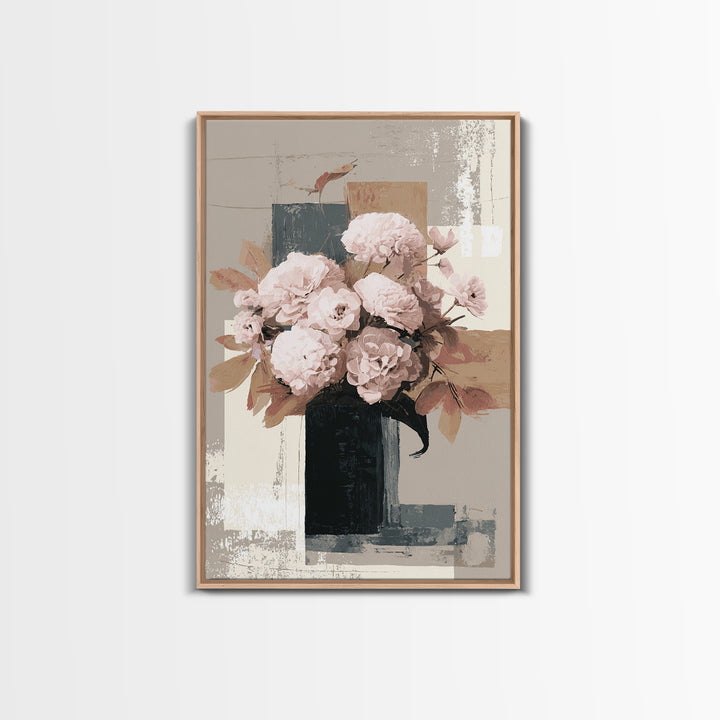 Monochrome Floral Bouquet Framed Canvas Print, Monochrome Art, Statement Artwork, Living Room Decor, Fine Art, Mono, Art Prints, MON-2x3-26