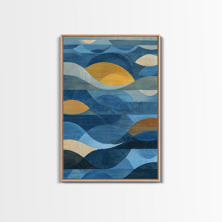 All Blue Ocean Abstraction Framed Canvas Print, Monochrome Art, Mid Century Modern, Living Room Decor, Watercolor Art, Mono, MON-2x3-33