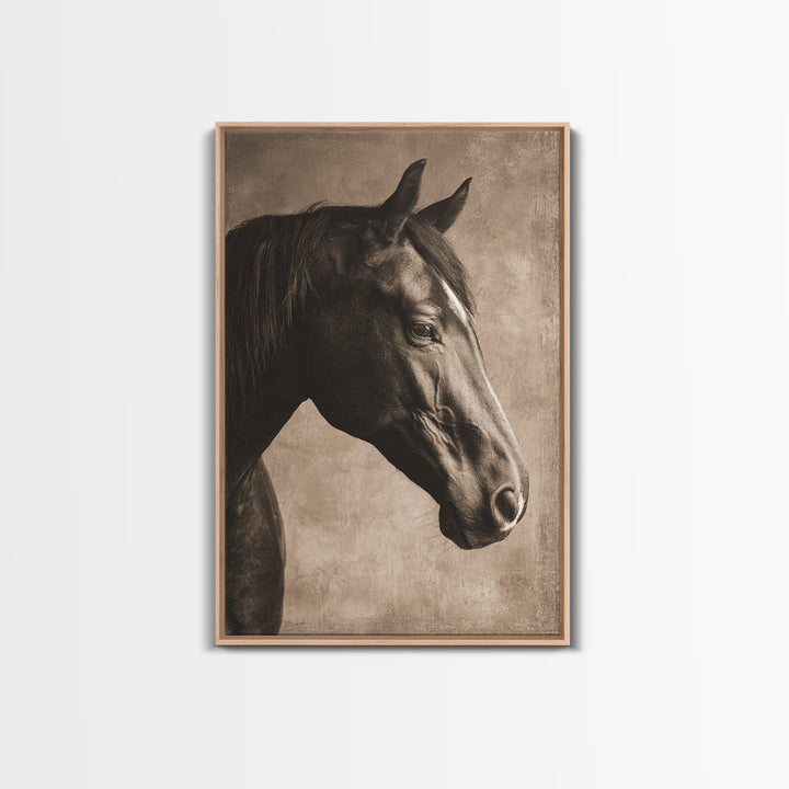 Sepia Horse Portrait Framed Canvas Print, Monochrome Art, Contemporary Art, Living Room Decor, Oil Painting, Mono, Original Art, MON-2x3-34