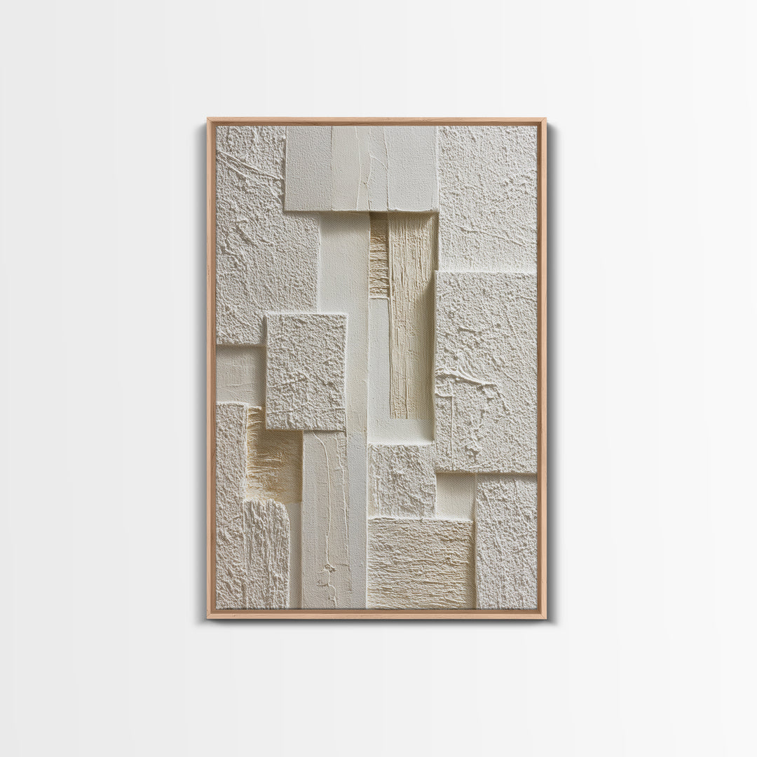 Ivory White Plaster Texture Composition Framed Canvas Print, Monochrome Art, Digital Prints, Living Room Decor, Fine Art, Mono, MON-2x3-37