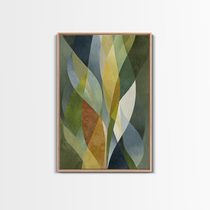 Olive Green Abstract Leaf Pattern Framed Canvas Print, Monochrome Art, Fine Art Print, Living Room Decor, Watercolor Art, Mono, MON-2x3-4