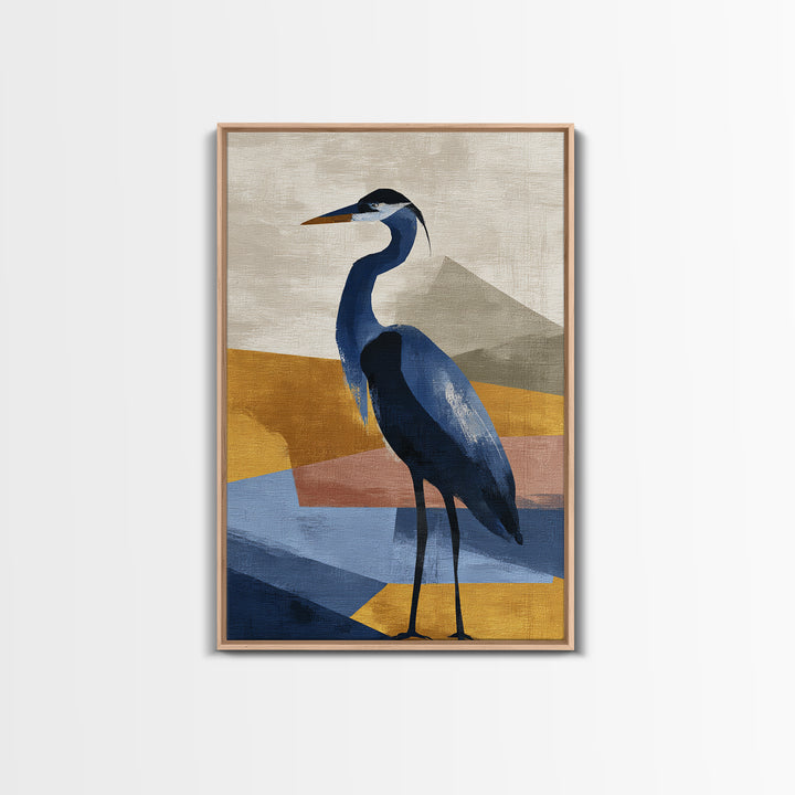Blue Heron in Monochrome Navy Palette Canvas Print, Monochrome Art, Modern Decor, Living Room Decor, Fine Art, Mono, Poster, MON-2x3-40
