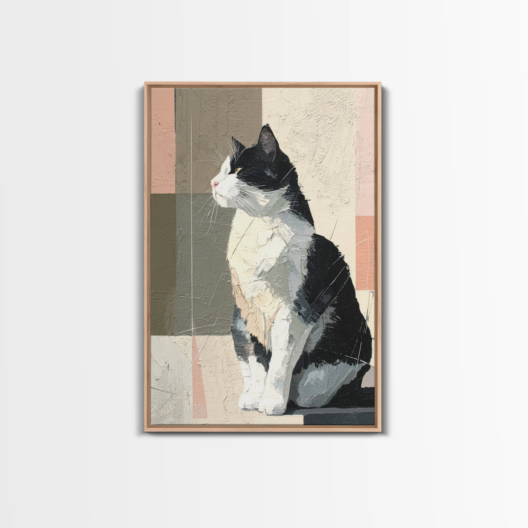 Monochrome Cat Portrait Framed Canvas Print, Monochrome Art, Contemporary Art, Living Room Decor, Fine Art, Mono, Original Art, MON-2x3-43