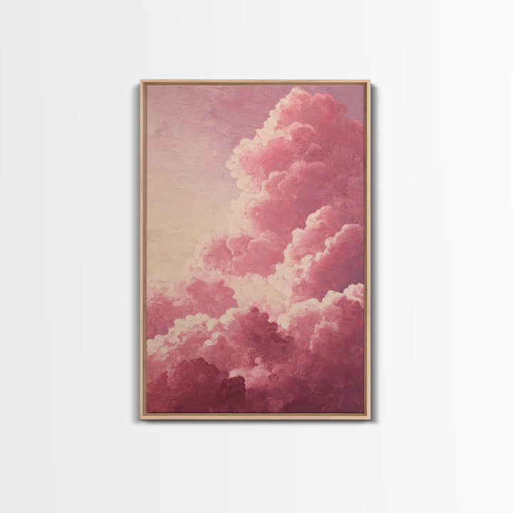All Pink Cloudscape Framed Canvas Print, Monochrome Art, Moody Wall Art, Living Room Decor, Watercolor Art, Mono, MON-2x3-44