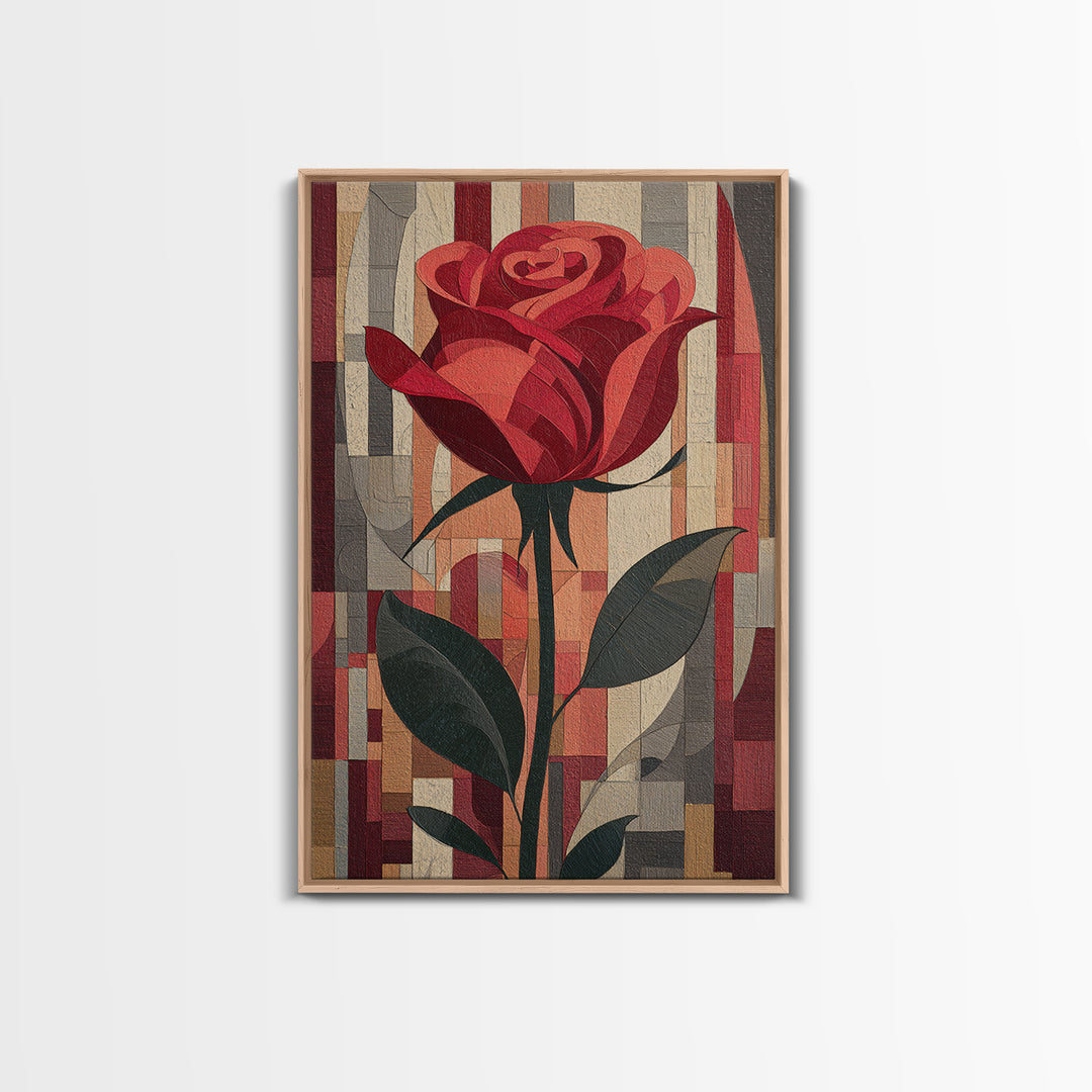 Single Red Rose Rendered Only Framed Canvas Print, Monochrome Art, Art Prints, Living Room Decor, Watercolor Art, Mono, MON-2x3-63