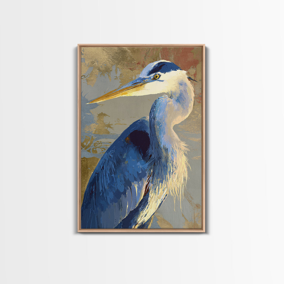 Blue Heron in Monochrome Navy Palette Framed Canvas Print, Monochrome Art, Room Decor, Living Room Decor, Fine Art, Mono, MON-2x3-64