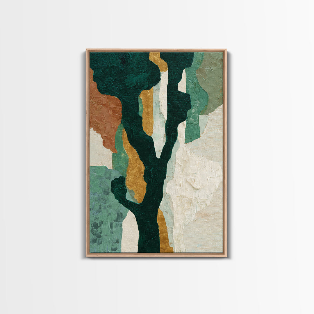 Deep Green Forest Silhouette Study Framed Canvas Print, Monochrome Art, Large Wall Art, Living Room Decor, Fine Art, Mono, MON-2x3-69