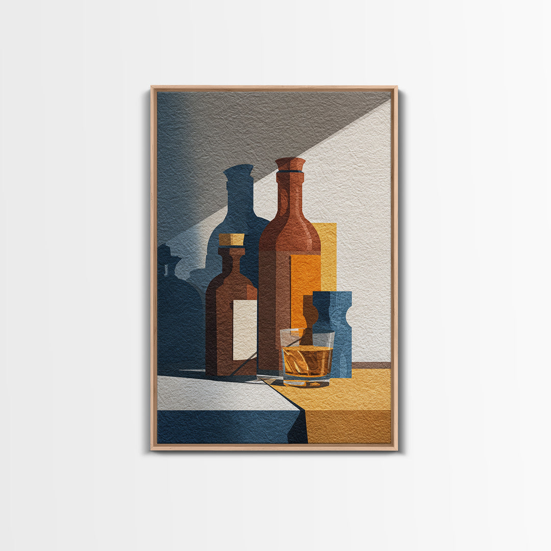 Brown Leather and Whiskey Still Life Canvas Print, Monochrome Art, Modern Wall Art, Living Room Decor, Fine Art, Mono, MON-2x3-7