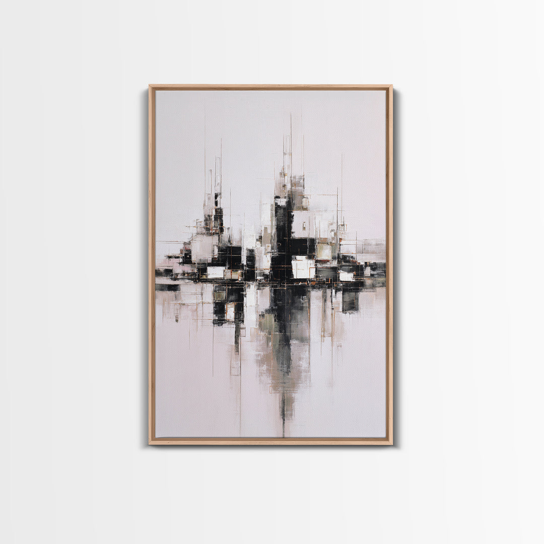 Black and White City Reflection Canvas Print, Monochrome Art, Abstract Art, Living Room Decor, Fine Art, Mono, Bedroom Wall Art, MON-2x3-77