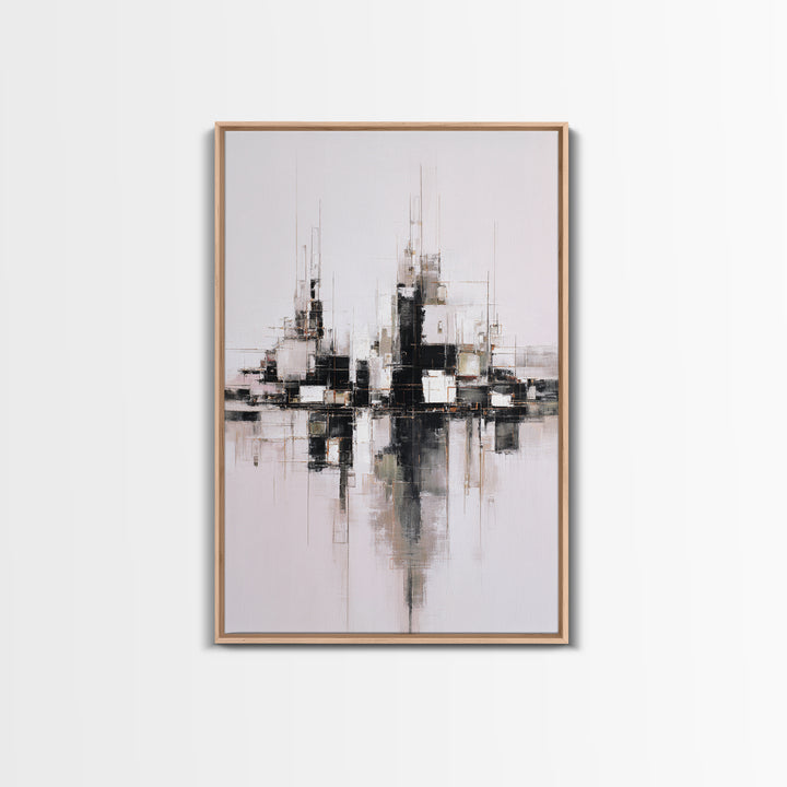 Black and White City Reflection Canvas Print, Monochrome Art, Abstract Art, Living Room Decor, Fine Art, Mono, Bedroom Wall Art, MON-2x3-77