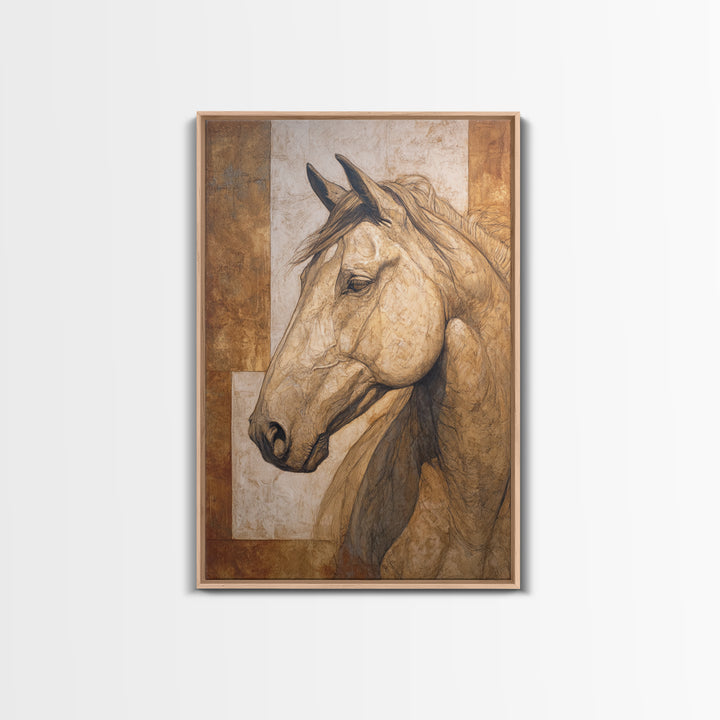 Sepia Horse Portrait Canvas Print, Monochrome Art, Art Print, Living Room Decor, Mono, Printable Art, Dark Academia Decor, MON-2x3-82