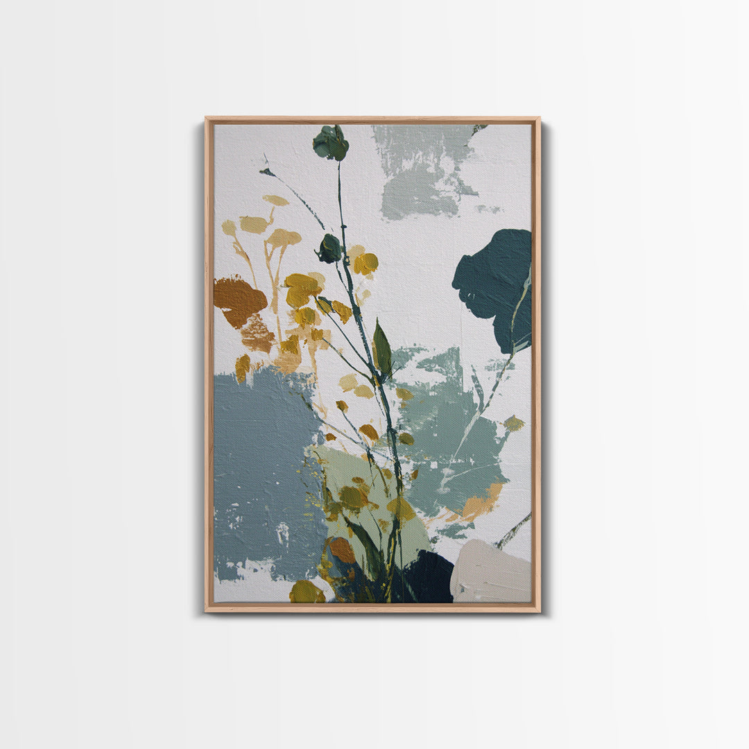 Green Botanical Study Framed Canvas Print, Monochrome Art, Textured Wall Art, Living Room Decor, Mono, Wallpaper Mural, MON-2x3-83