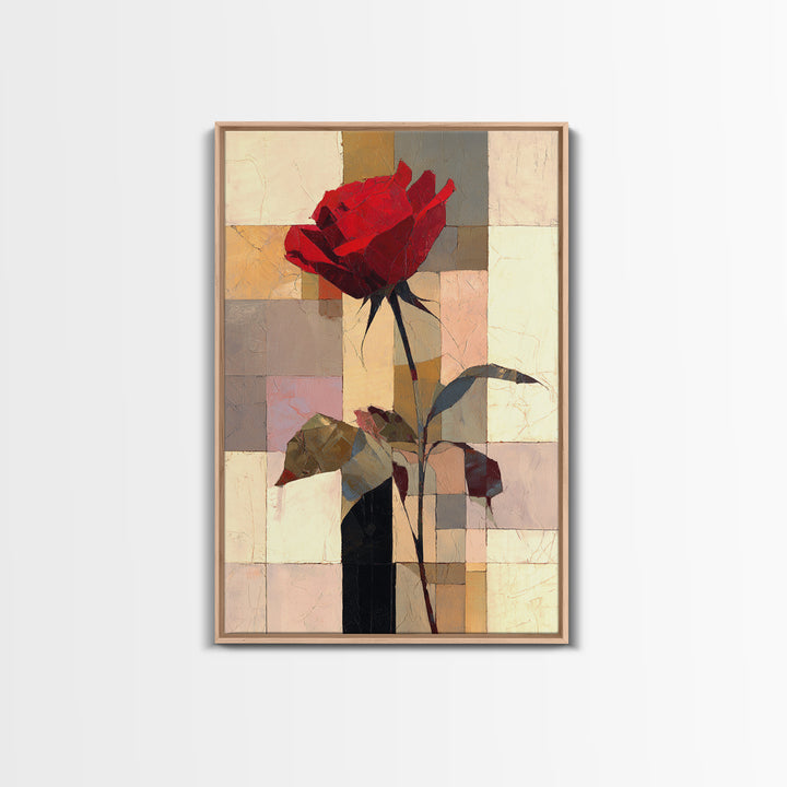 Single Red Rose Rendered Only Framed Canvas Print, Monochrome Art, Digital Print, Living Room Decor, Fine Art, Mono, Modern Art, MON-2x3-87