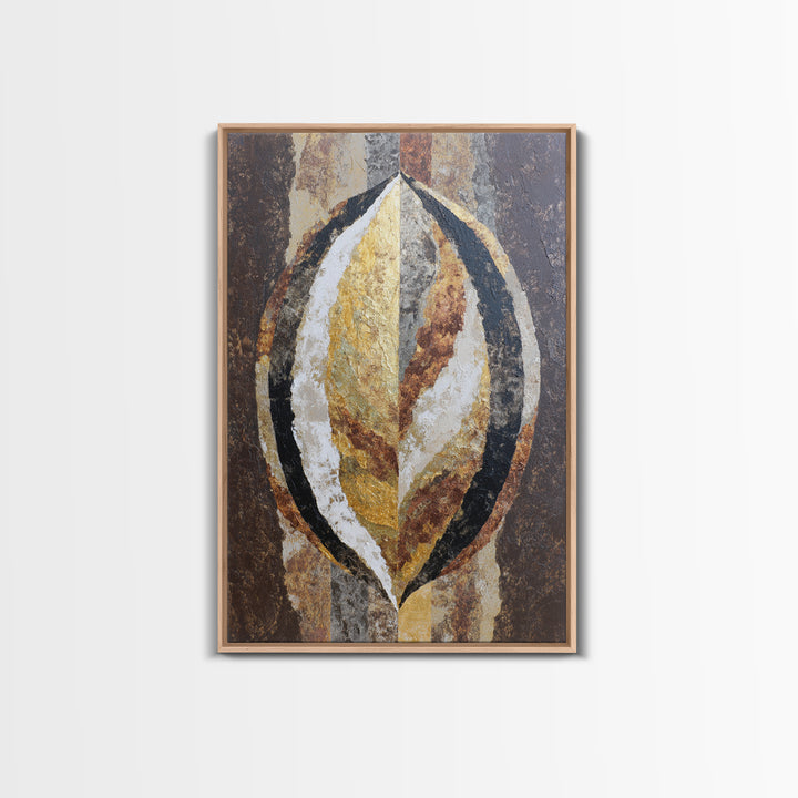 Gold Tonal Sunburst Medallion Framed Canvas Print, Monochrome Art, Mid Century Modern, Living Room Decor, Fine Art, Mono, MON-2x3-94