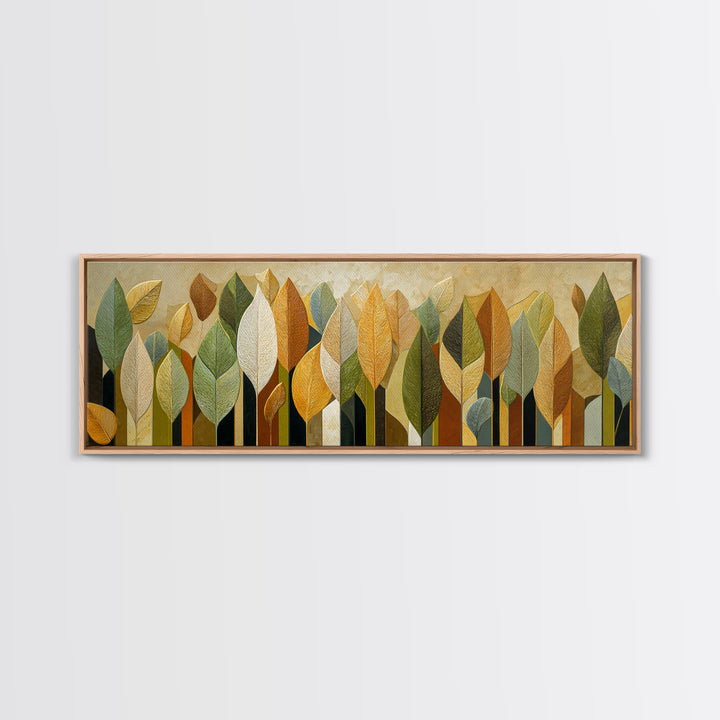 Olive Green Abstract Leaf Pattern Framed Canvas Print, Monochrome Art, Bird Art, Living Room Decor, Fine Art, Mono, Boho Decor, MON-3x1-12