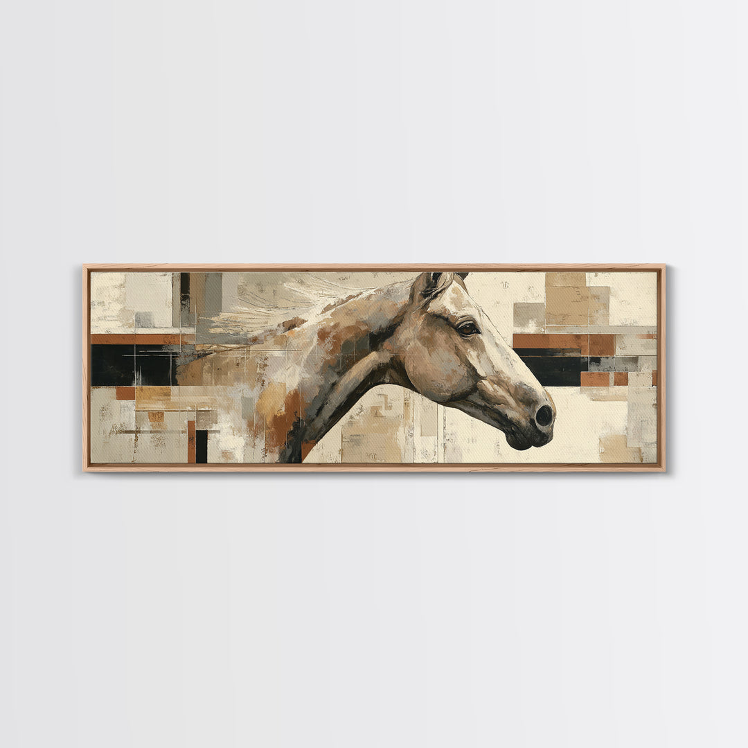Sepia Horse Portrait Framed Canvas Print, Monochrome Art, Original Painting, Living Room Decor, Fine Art, Mono, Dopamine Decor, MON-3x1-18