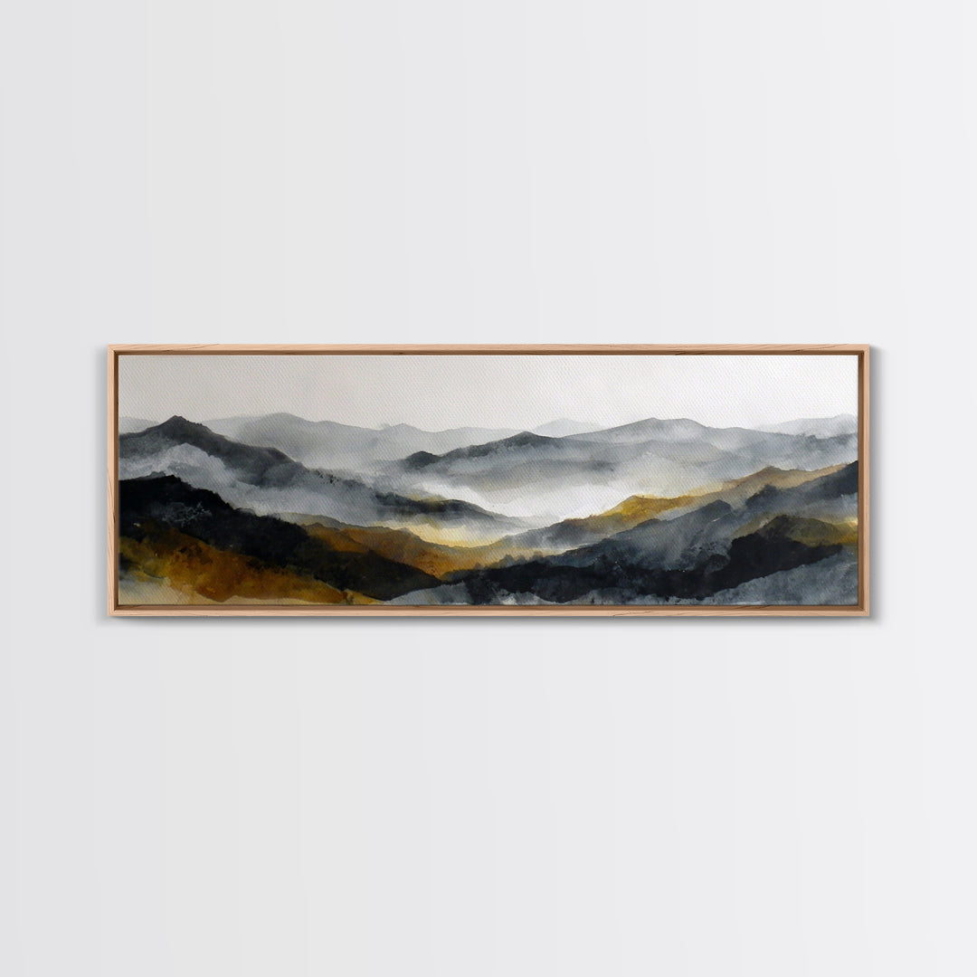Charcoal Mountain Landscape Canvas Print, Monochrome Art, Abstract Painting, Living Room Decor, Oil Painting, Mono, MON-3x1-20