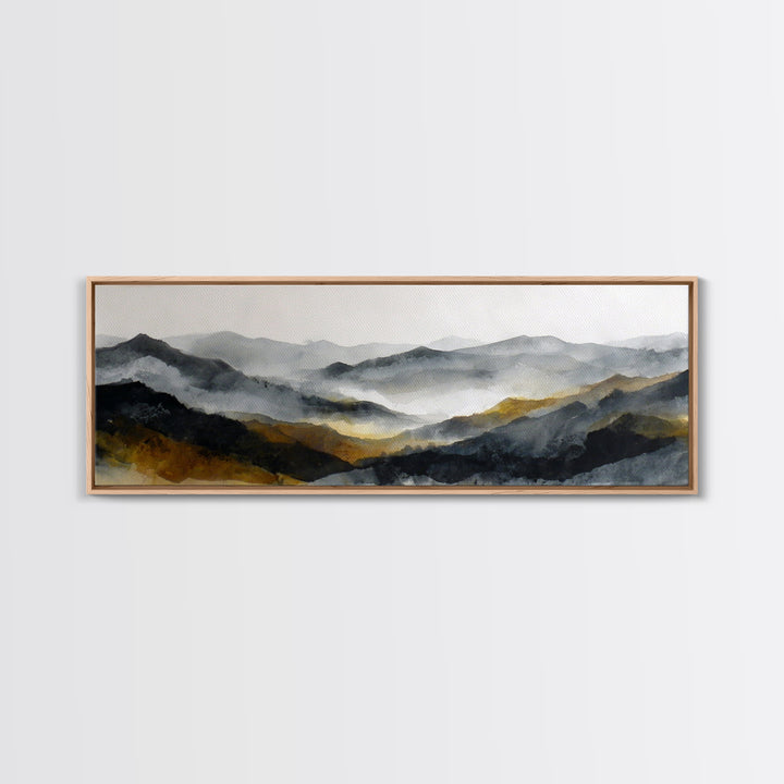 Charcoal Mountain Landscape Canvas Print, Monochrome Art, Abstract Painting, Living Room Decor, Oil Painting, Mono, MON-3x1-20