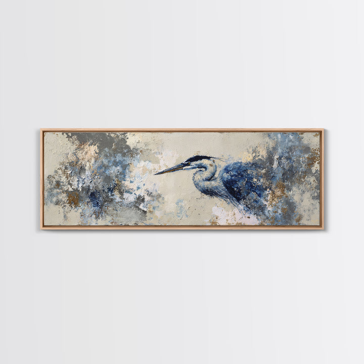Blue Heron in Monochrome Navy Palette Canvas Print, Monochrome Art, Wallpaper Mural, Living Room Decor, Fine Art, Mono, MON-3x1-24
