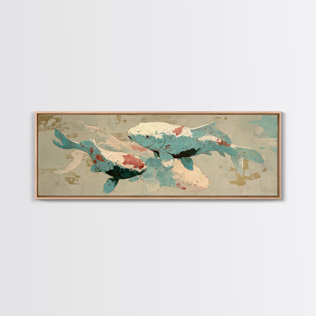 Teal Koi Fish on Tonal Water Canvas Print, Monochrome Art, Digital Print, Living Room Decor, Fine Art, Mono, Modern Art, MON-3x1-33
