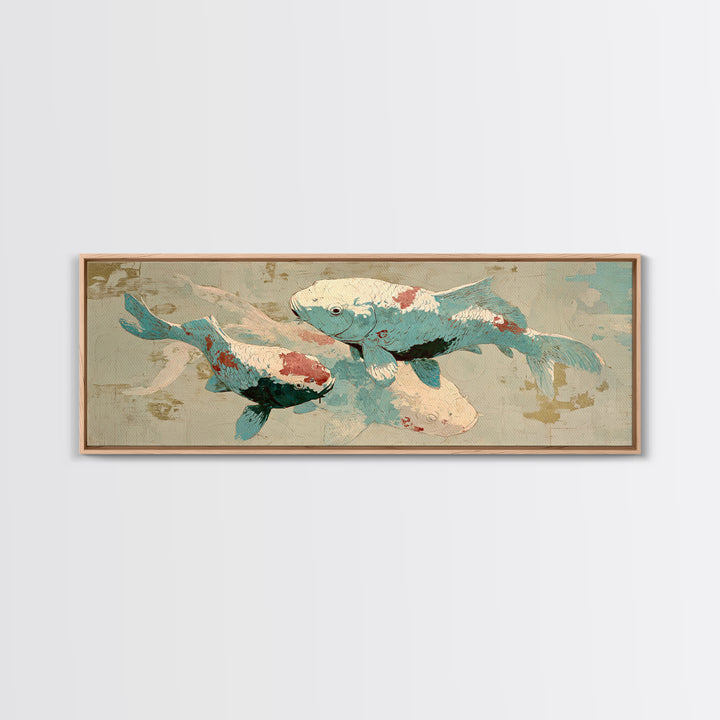 Teal Koi Fish on Tonal Water Canvas Print, Monochrome Art, Digital Print, Living Room Decor, Fine Art, Mono, Modern Art, MON-3x1-33