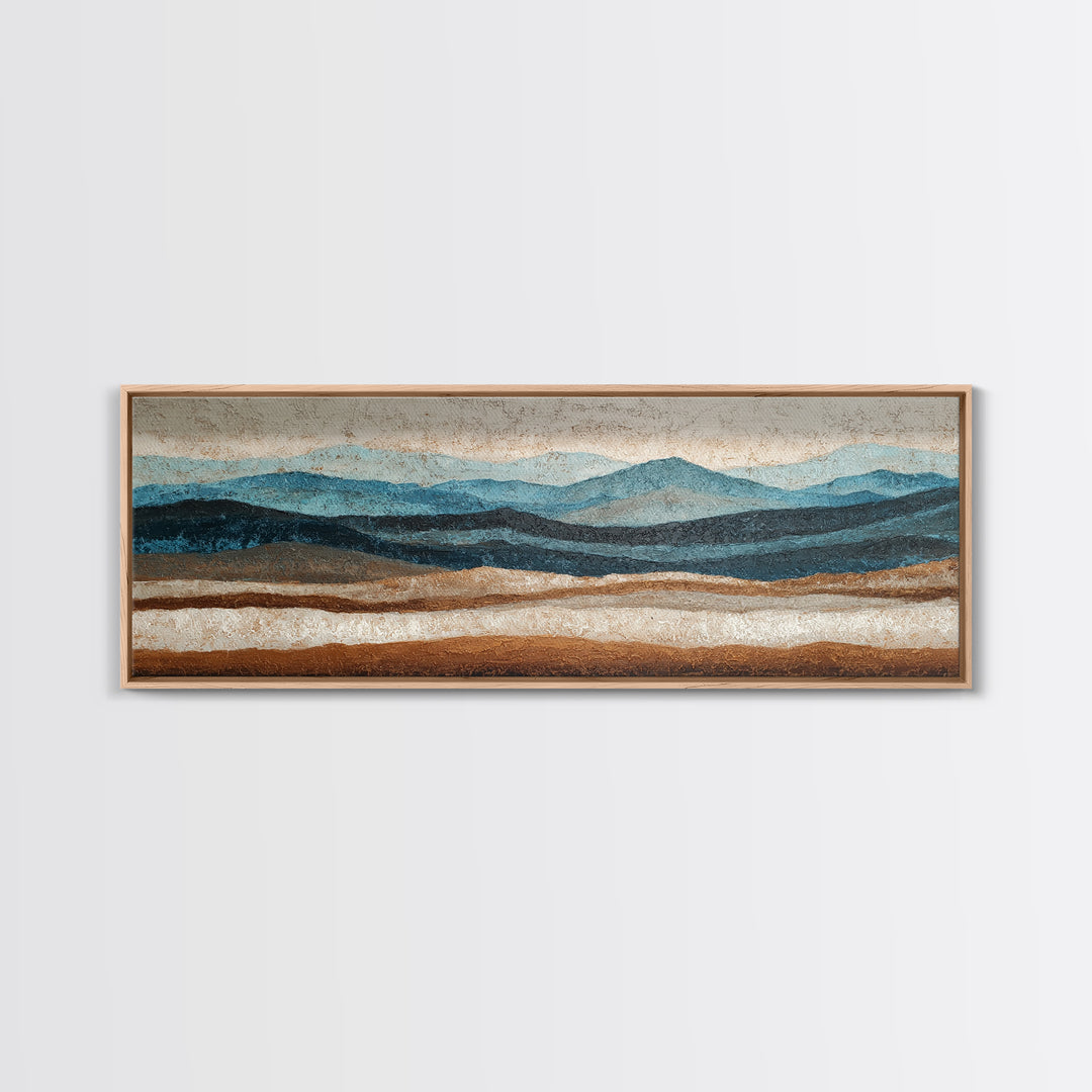 Blue Mountain Ridge Layers Canvas Print, Monochrome Art, Gallery Decor, Living Room Decor, Oil Painting, Mono, Contemporary Art, MON-3x1-40