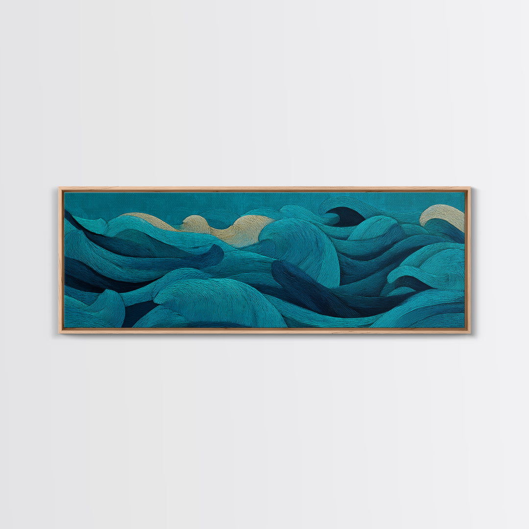 All Blue Ocean Abstraction Canvas Print, Monochrome Art, Modern Wall Art, Living Room Decor, Watercolor Art, Mono, MON-3x1-41