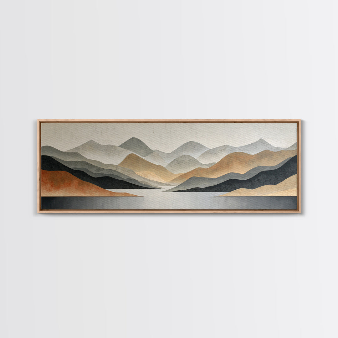 Charcoal Mountain Landscape Framed Canvas Print, Monochrome Art, Wall Decor, Living Room Decor, Fine Art, Mono, Wall Art, MON-3x1-44