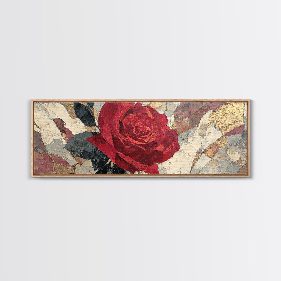 Single Red Rose Rendered Only Framed Canvas Print, Monochrome Art, Digital Prints, Living Room Decor, Oil Painting, Mono, MON-3x1-47