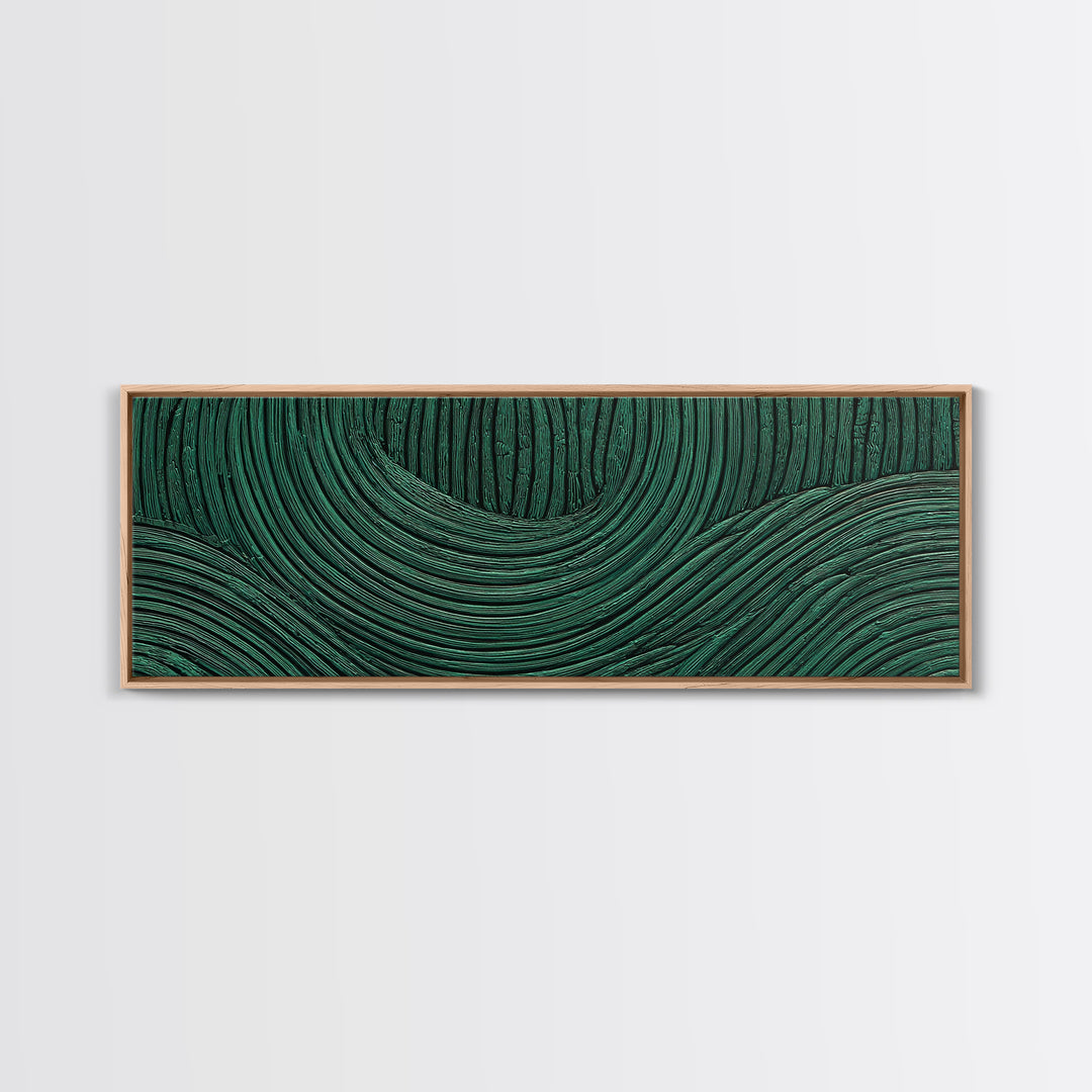 Deep Green Forest Silhouette Study Framed Canvas Print, Monochrome Art, Boho Wall Art, Living Room Decor, Oil Painting, Mono, MON-3x1-53