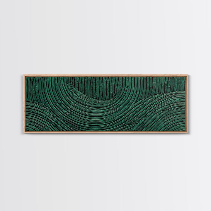 Deep Green Forest Silhouette Study Framed Canvas Print, Monochrome Art, Boho Wall Art, Living Room Decor, Oil Painting, Mono, MON-3x1-53