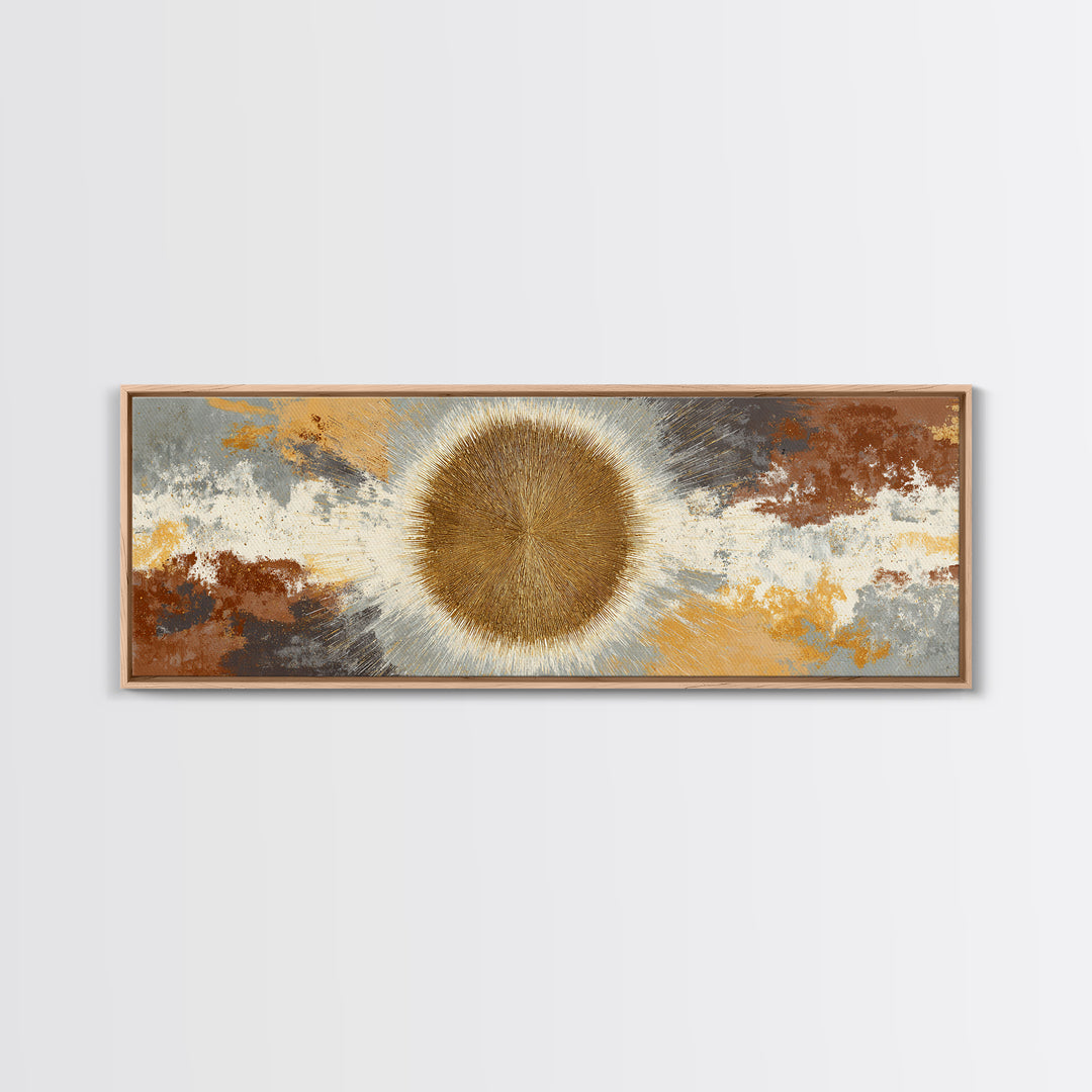 Gold Tonal Sunburst Medallion Canvas Print, Monochrome Art, Modern Wall Art, Living Room Decor, Mono, Statement Artwork, MON-3x1-54