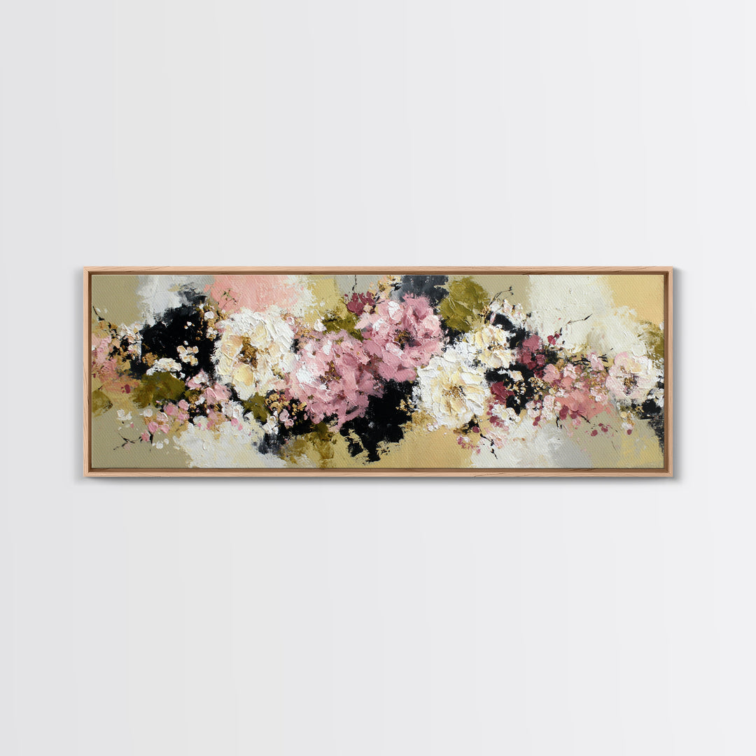 Monochrome Floral Bouquet Framed Canvas Print, Monochrome Art, Abstract Art, Living Room Decor, Oil Painting, Mono, MON-3x1-58