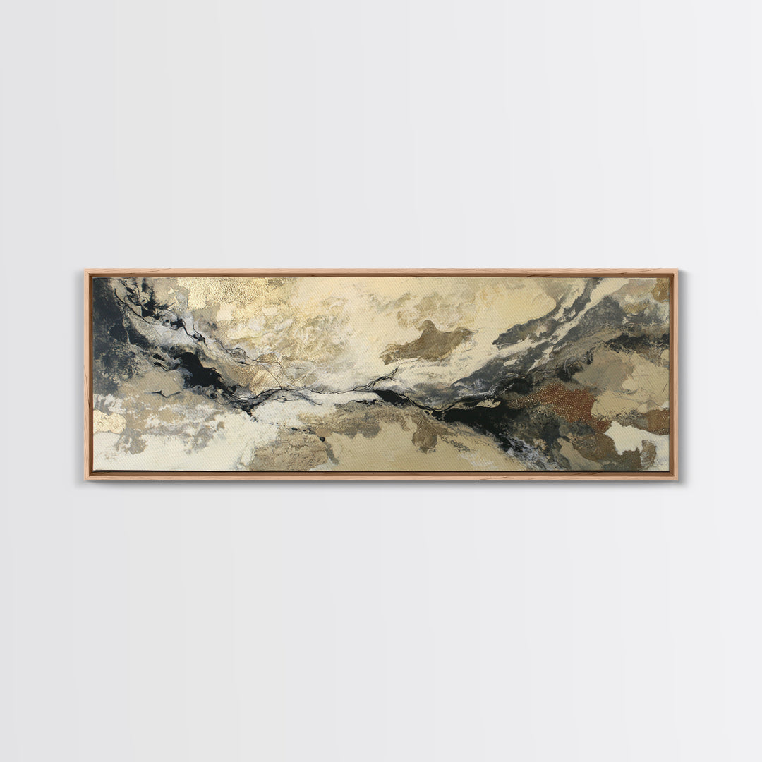 Silver Ocean Moonlight Scene Framed Canvas Print, Monochrome Art, Wall Art, Living Room Decor, Fine Art, Mono, Abstract Art, MON-3x1-59
