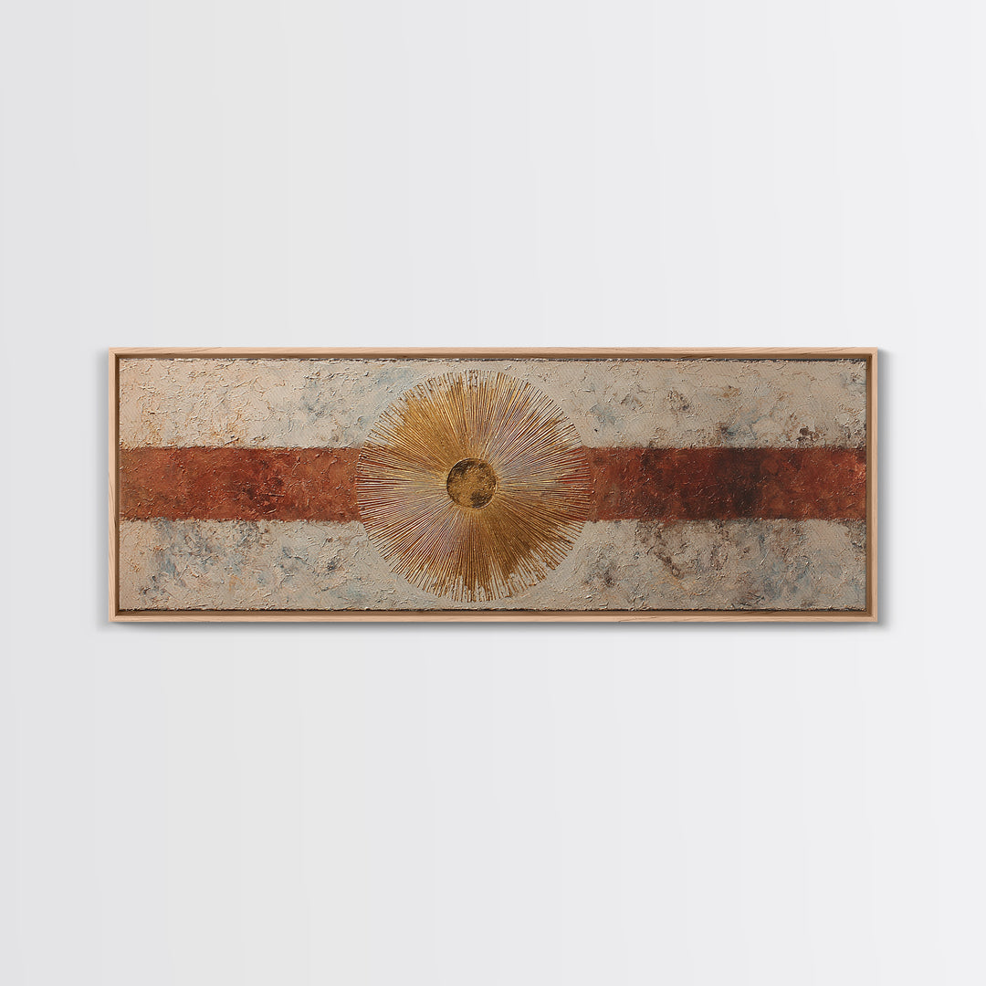 Gold Tonal Sunburst Medallion Canvas Print, Monochrome Art, Dopamine Decor, Living Room Decor, Fine Art, Mono, Modern Decor, MON-3x1-6