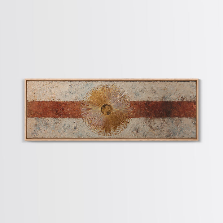 Gold Tonal Sunburst Medallion Canvas Print, Monochrome Art, Dopamine Decor, Living Room Decor, Fine Art, Mono, Modern Decor, MON-3x1-6