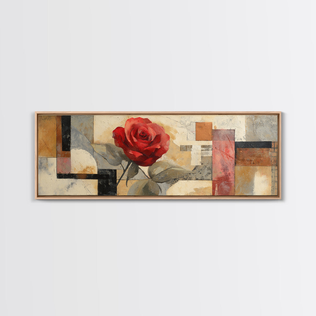 Single Red Rose Rendered Only Canvas Print, Monochrome Art, Original Painting, Living Room Decor, Mono, Dopamine Decor, MON-3x1-71