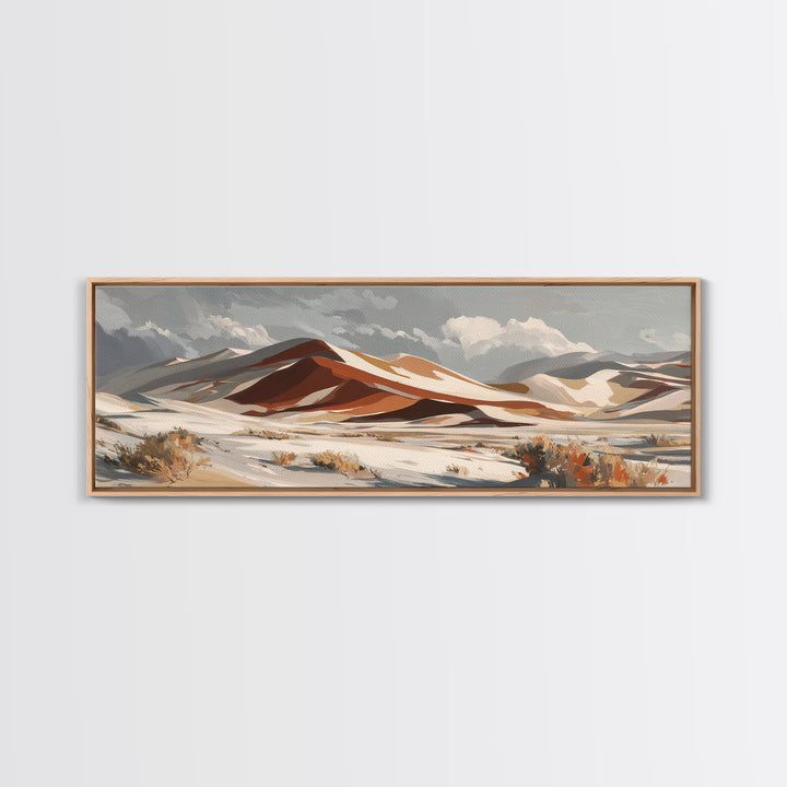 Warm Brown Desert Landscape Framed Canvas Print, Monochrome Art, Bedroom Wall Art, Living Room Decor, Oil Painting, Mono, MON-3x1-73