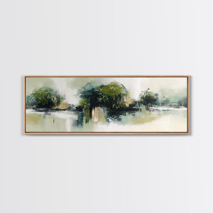 Deep Green Forest Silhouette Study Framed Canvas Print, Monochrome Art, Boho Wall Art, Living Room Decor, Oil Painting, Mono, MON-3x1-77