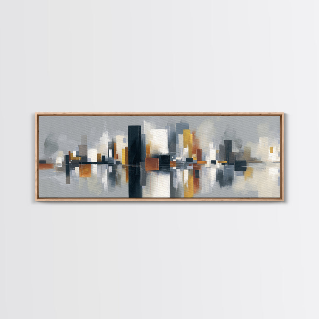 Black and White City Reflection Canvas Print, Monochrome Art, Unique Wall Art, Living Room Decor, Oil Painting, Mono, MON-3x1-85