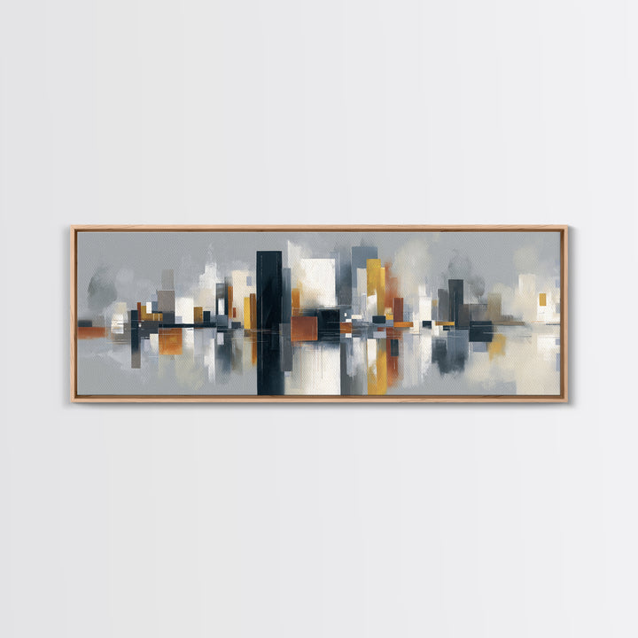 Black and White City Reflection Canvas Print, Monochrome Art, Unique Wall Art, Living Room Decor, Oil Painting, Mono, MON-3x1-85
